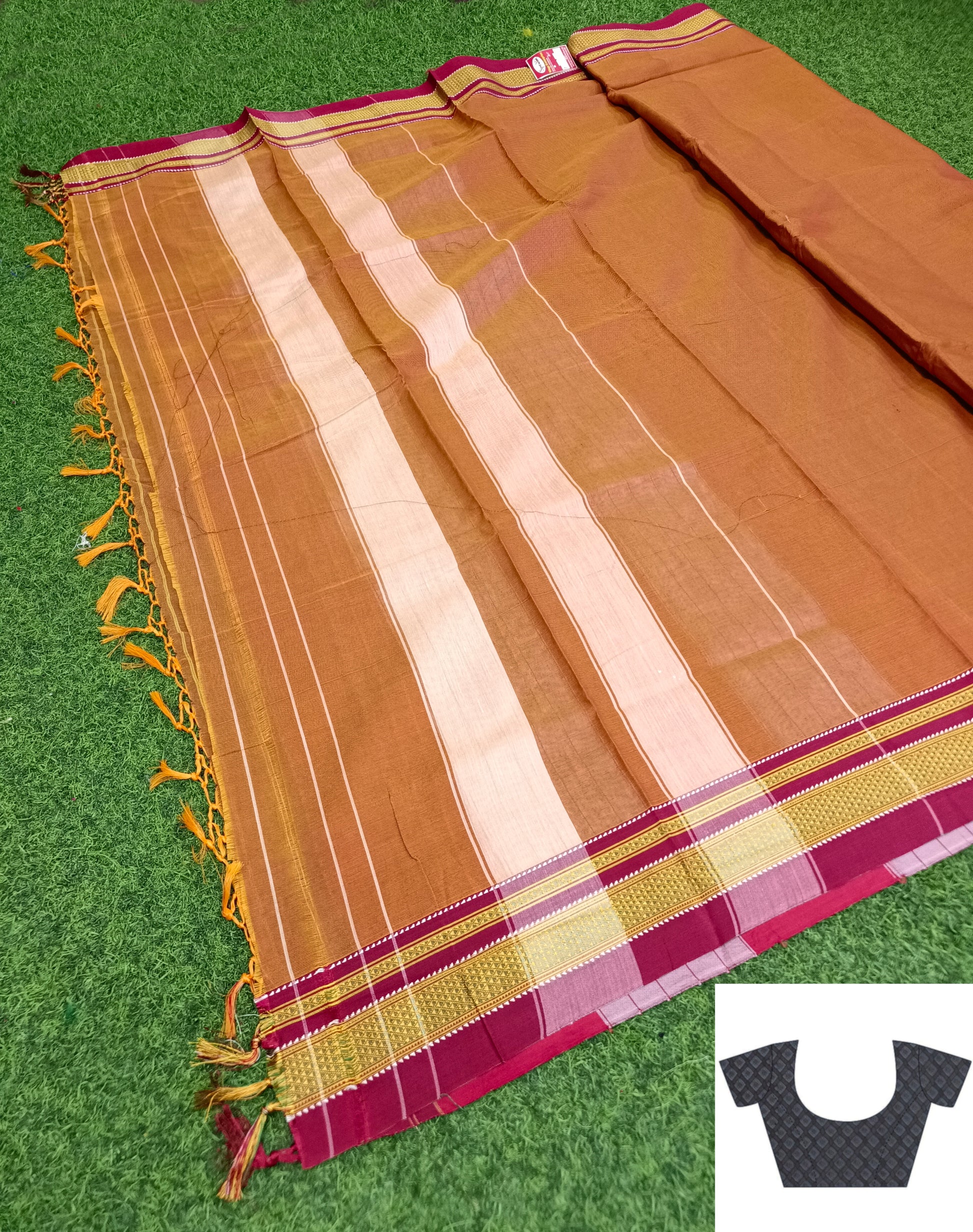 Irkal Cotton Saree for Women Phakkat Brown Full Saree Display