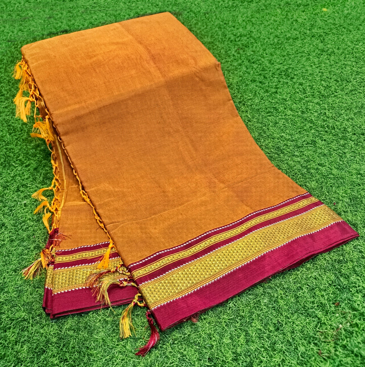 Irkal Cotton Saree for Women Phakkat Brown Blouse Piece View