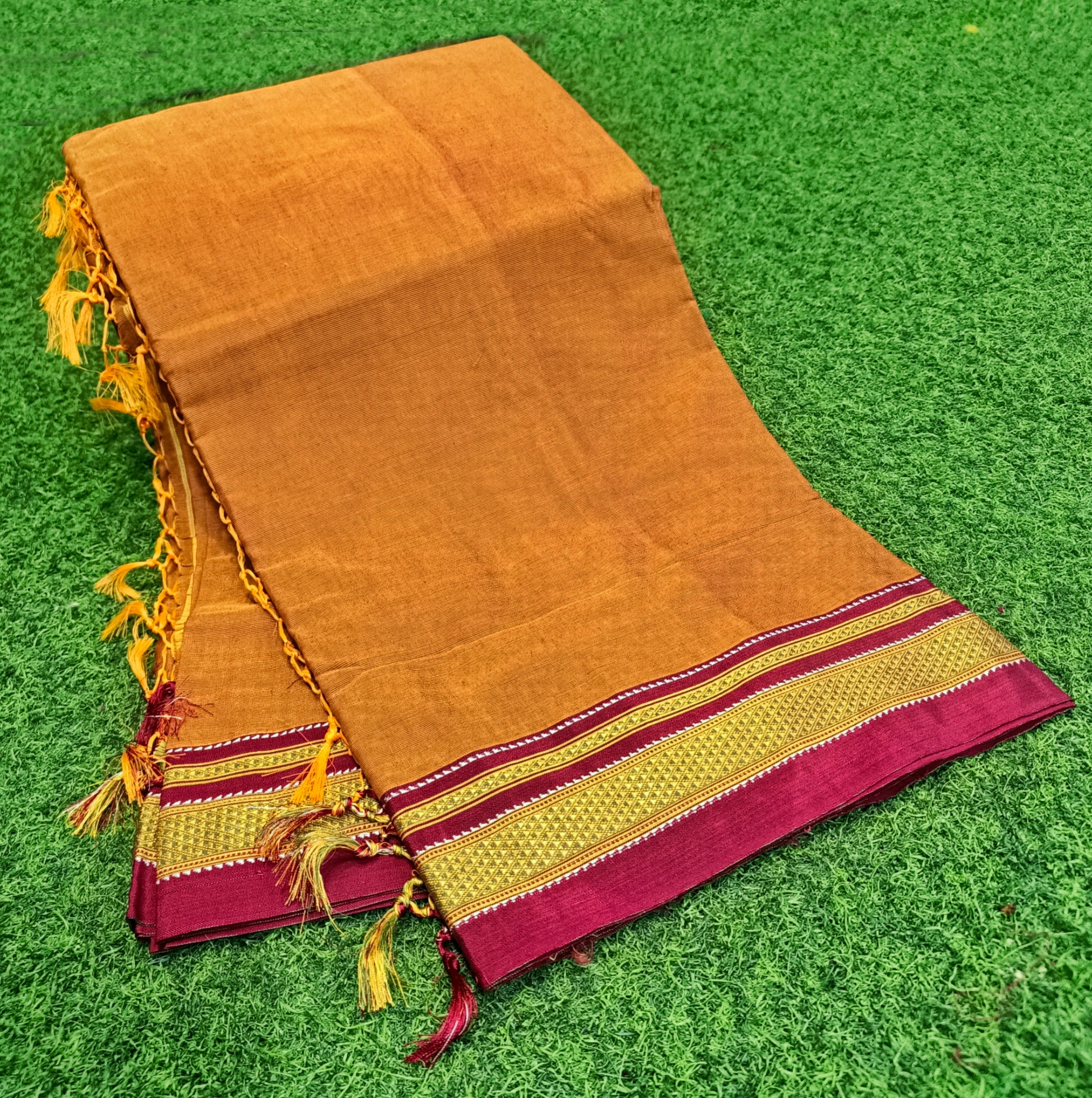 Irkal Cotton Saree for Women Phakkat Brown Blouse Piece View