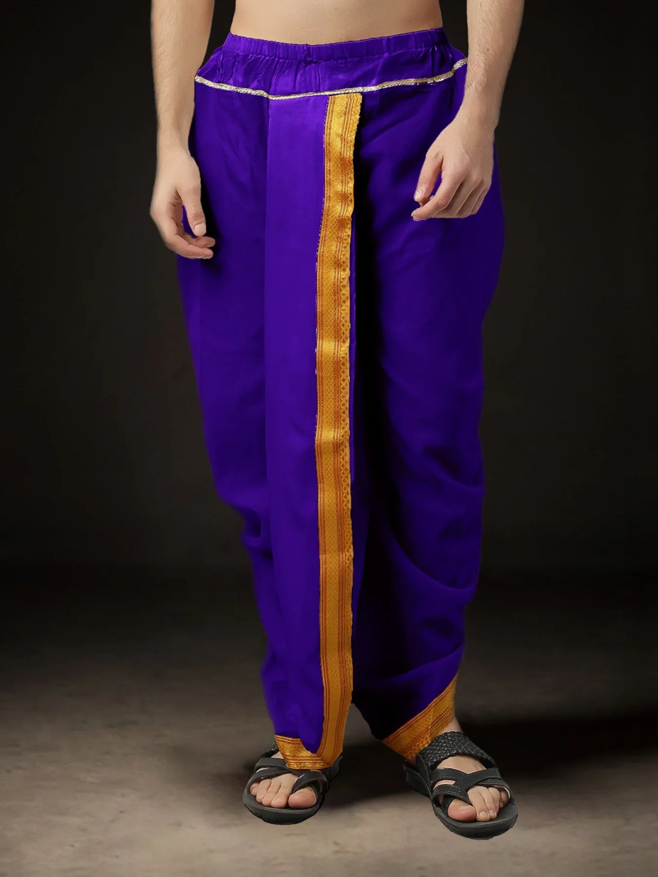 Readymade Art Silk Dhoti for Men Phakkat – Purple Single Dhoti Front View