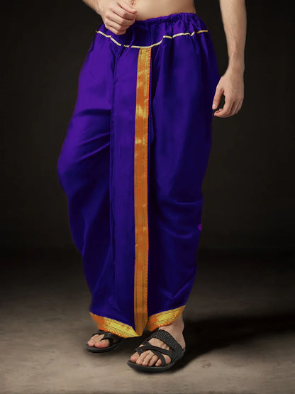 Readymade Art Silk Dhoti for Men Phakkat – Purple Art Silk Fabric Texture & Border