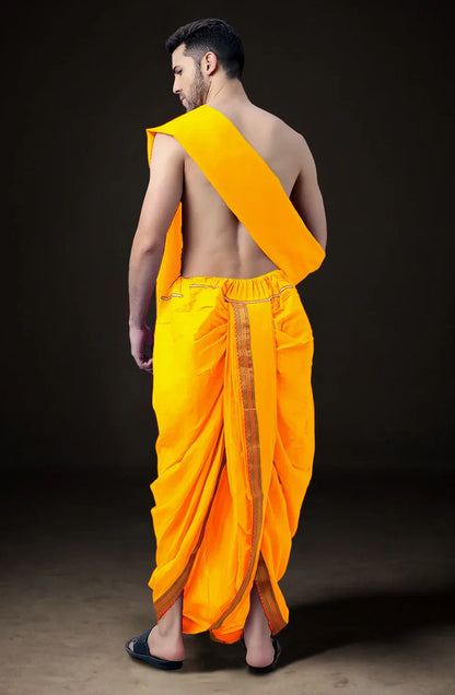 Ready-Made Dhoti with Dupatta for Men Phakkat – Yellow Dhoti Traditional Outfit