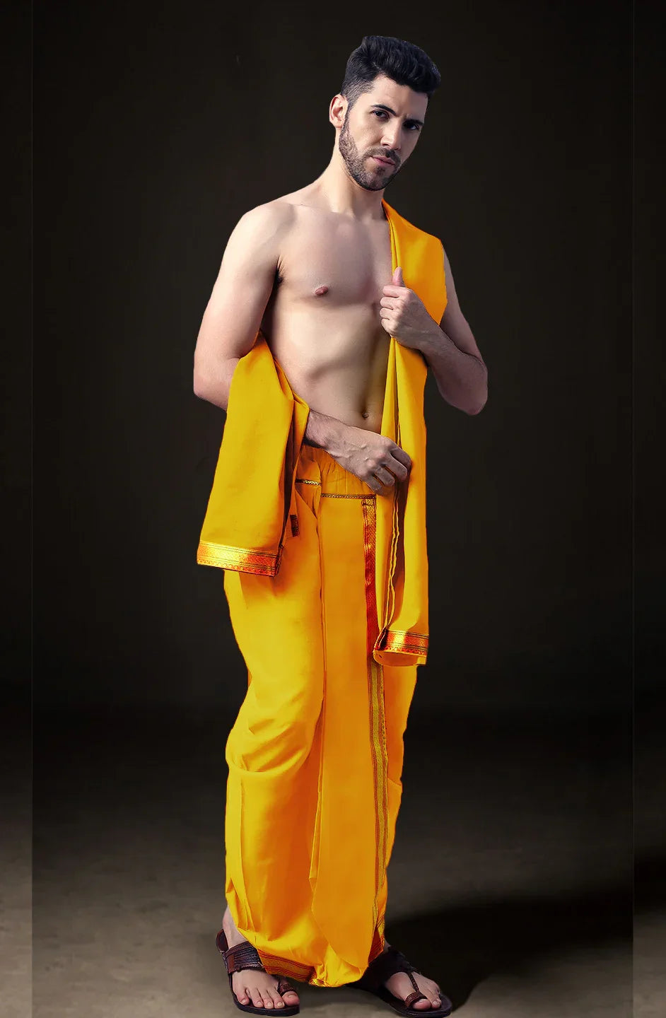 Ready-Made Dhoti with Dupatta for Men Phakkat – Yellow Dhoti Festive & Cultural Look