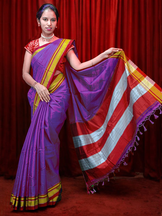 Irkal Cotton Saree for Women Phakkat Wine Saree Front View