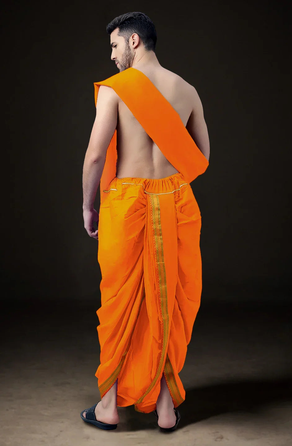 Ready-Made Dhoti with Dupatta for Men Phakkat – Light Orange Dhoti Traditional Outfit