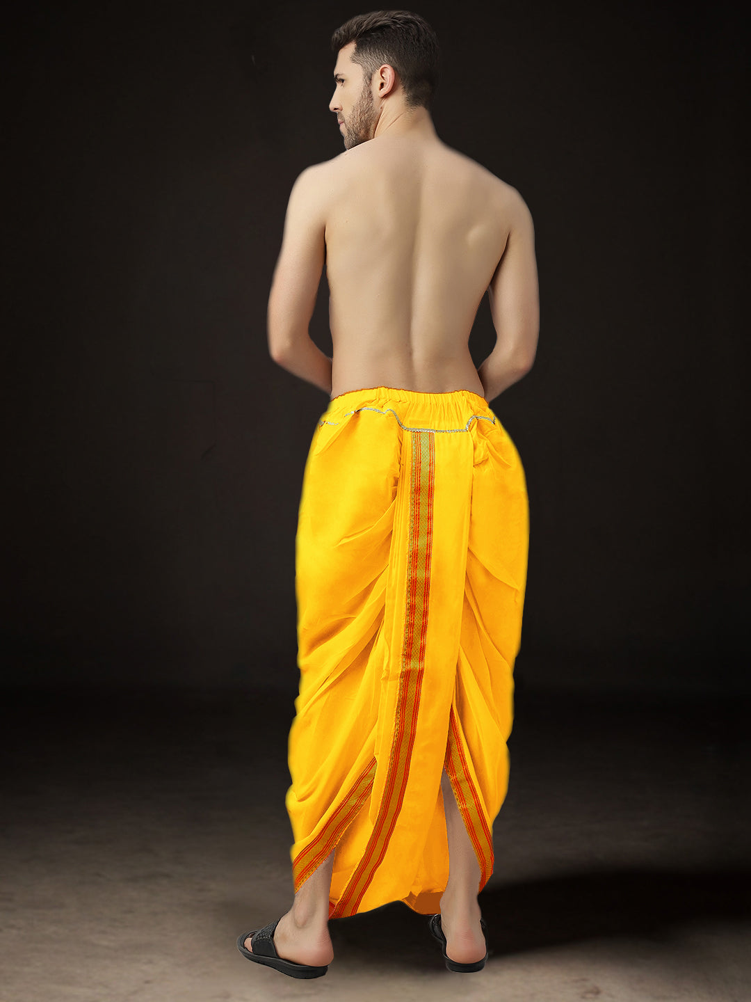Ready-Made Dhoti for Men Pack of 2 Phakkat – Yellow Dhoti Solo Ready-Made Art Silk Traditional Wear