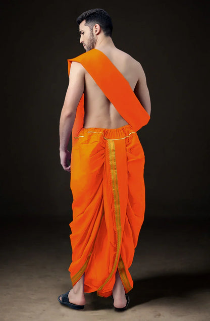Ready-Made Dhoti with Dupatta for Men Phakkat – Dark Orange Dhoti Traditional Outfit