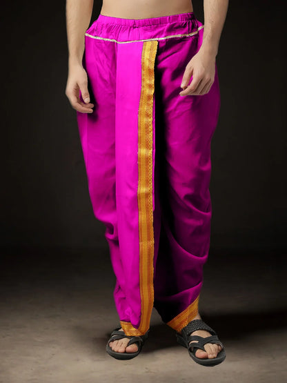 Readymade Art Silk Dhoti for Men Phakkat – Light Purple Single Dhoti Front View