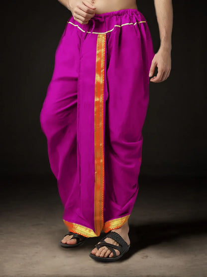 Readymade Art Silk Dhoti for Men Phakkat – Light Purple Art Silk Fabric Texture & Border