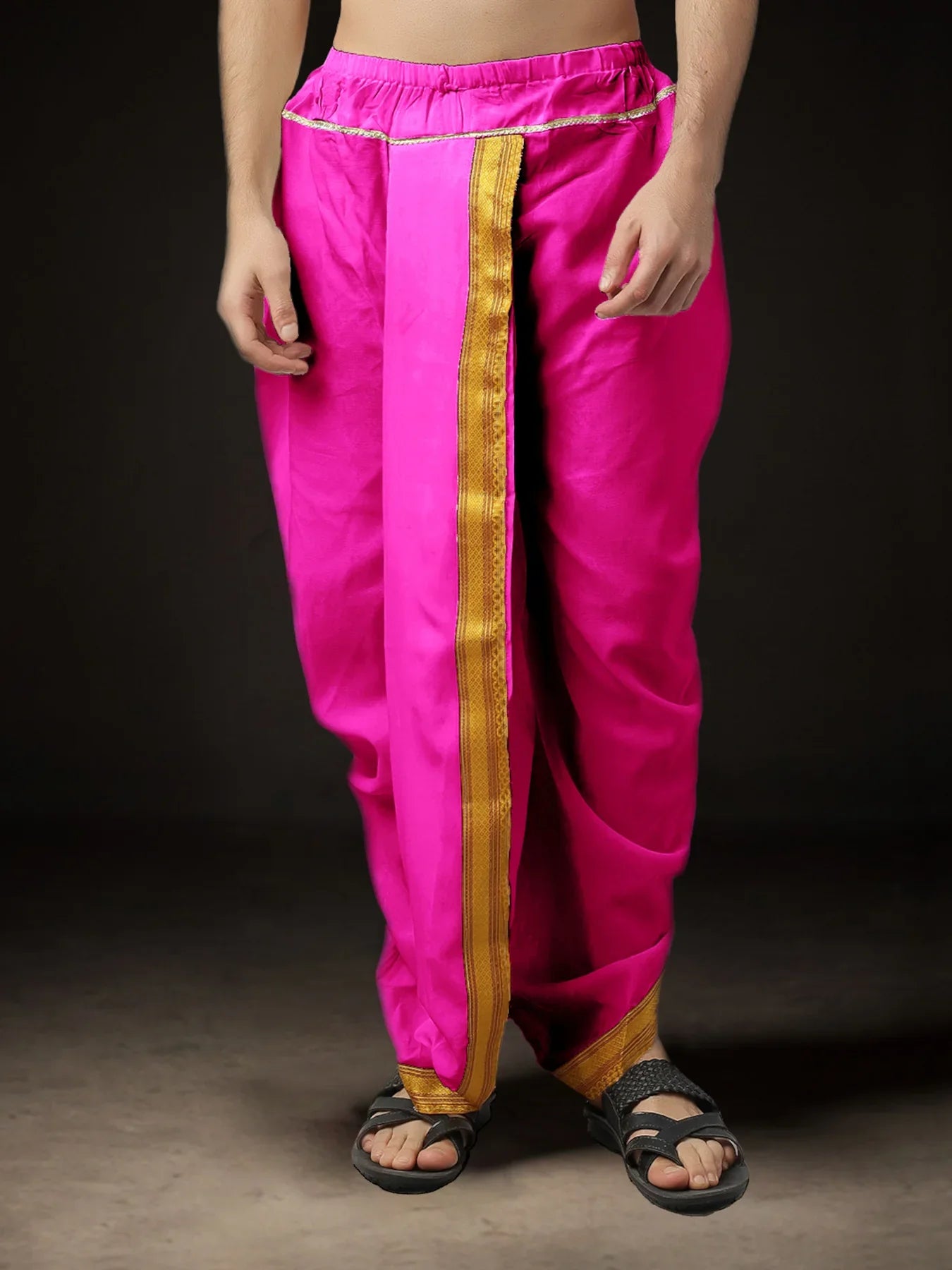 Readymade Art Silk Dhoti for Men Phakkat – Pink Single Dhoti Front View