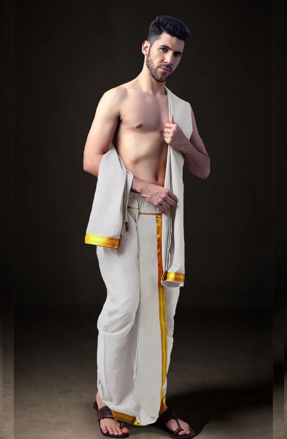 Ready-Made Dhoti with Dupatta for Men Phakkat – White Dhoti Festive & Cultural Look