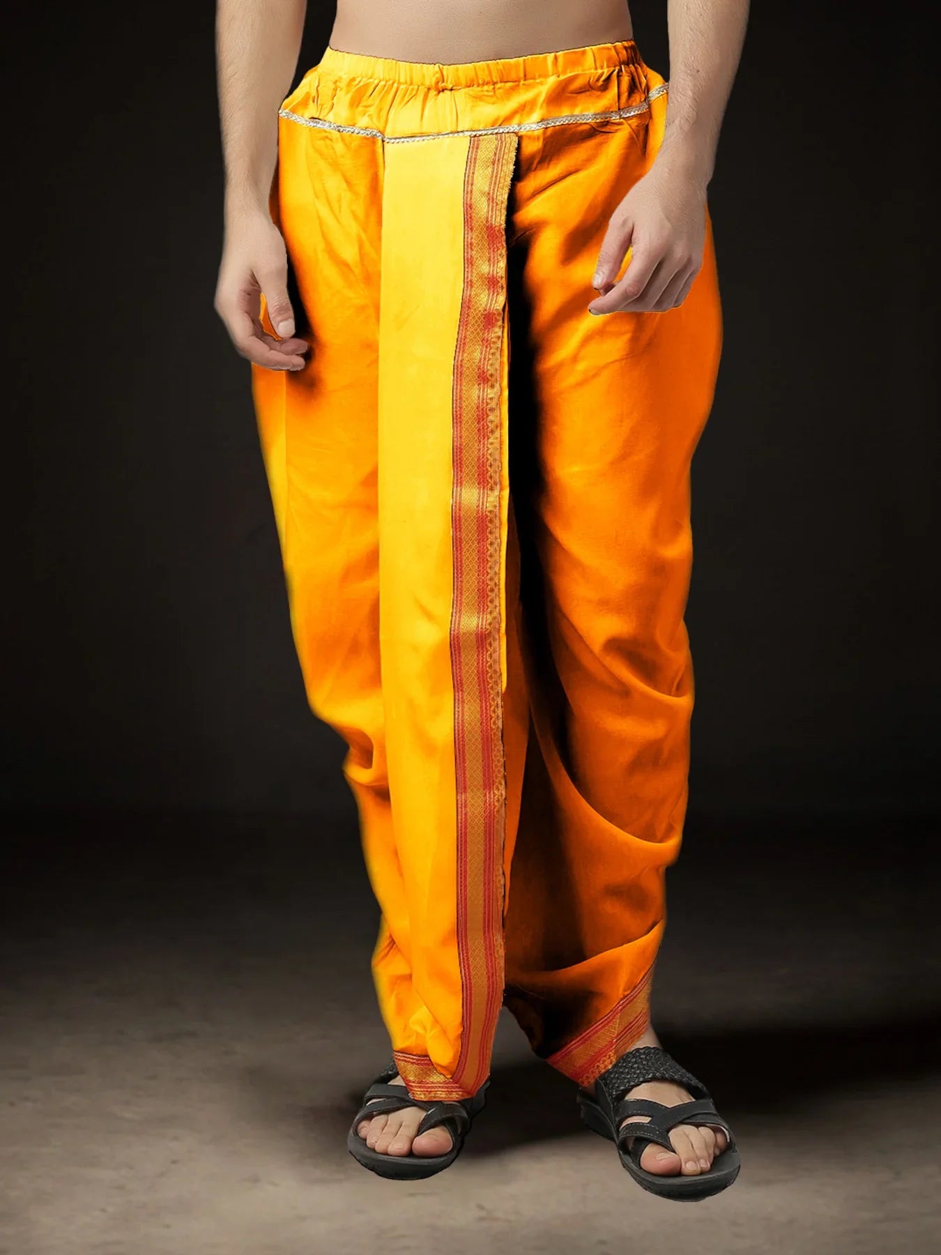 Readymade Art Silk Dhoti for Men Phakkat – Light Orange Single Dhoti Front View