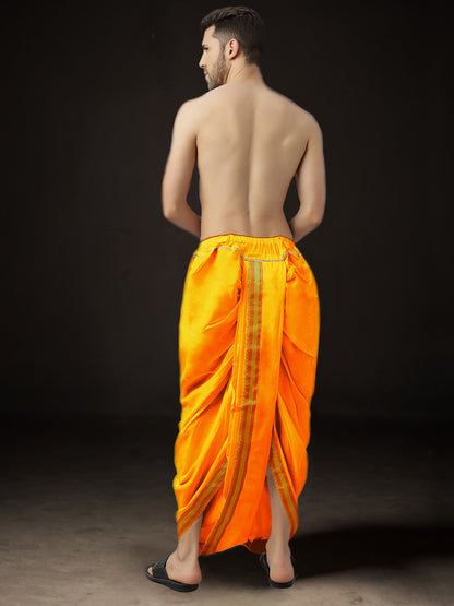 Ready-Made Dhoti for Men Pack of 2 Phakkat – Light Orange Dhoti Solo Festive Art Silk Traditional Outfit