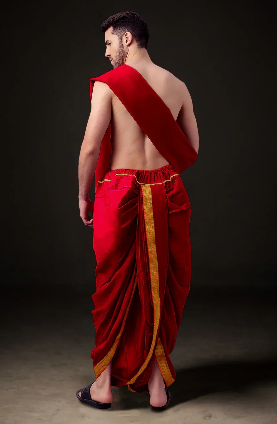 Ready-Made Dhoti with Dupatta for Men Phakkat – Red Dhoti Traditional Outfit