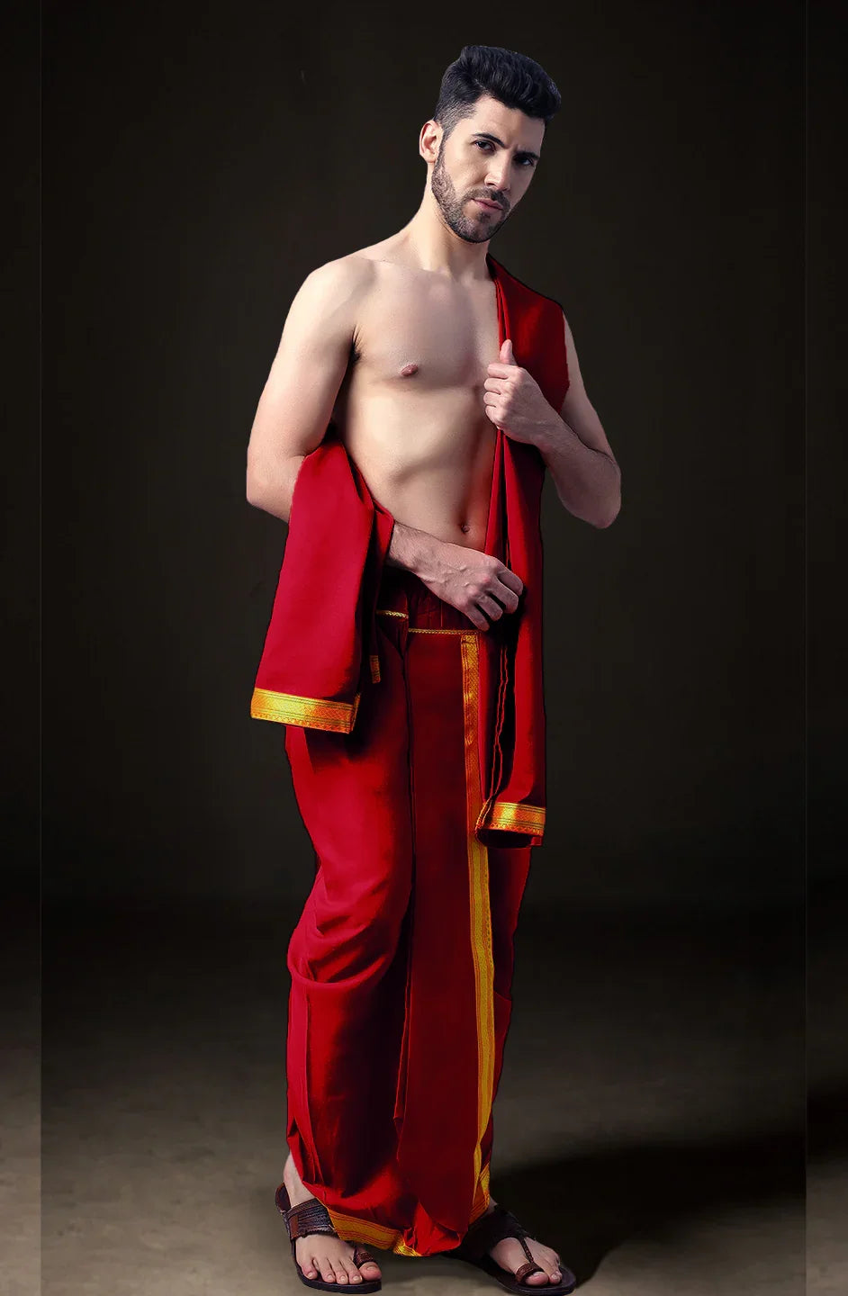 Ready-Made Dhoti with Dupatta for Men Phakkat – Red Dhoti Festive & Cultural Look