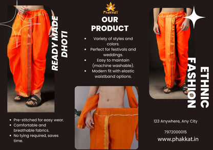 Ready-Made Dhoti for Men Pack of 2 Phakkat – Red & Orange Dhoti Combo Additional View