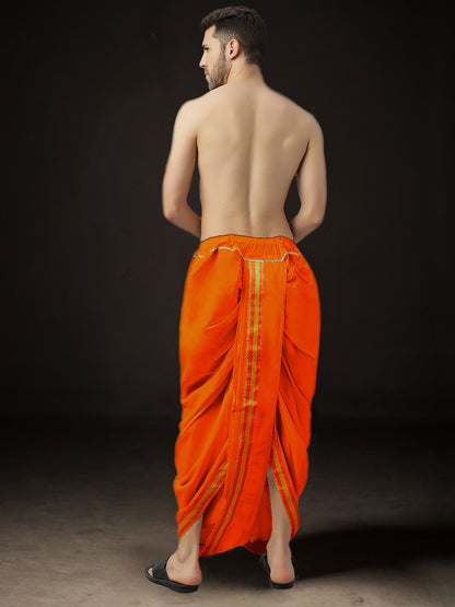 Ready-Made Dhoti for Men Pack of 2 Phakkat – Keshari Orange Dhoti Solo Festive Art Silk Traditional Outfit