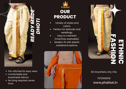 Ready-Made Dhoti for Men Pack of 2 Phakkat – Light Orange & Cream Dhoti Combo Additional View