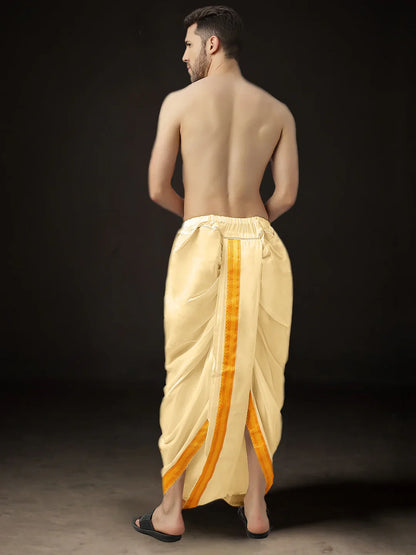 Readymade Art Silk Dhoti for Men Phakkat – Cream Ready-Made Dhoti Traditional Outfit