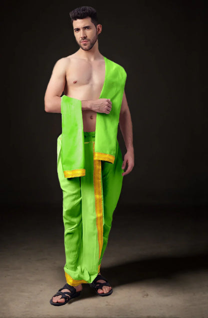 Ready-Made Dhoti with Dupatta for Men Phakkat – Olive Dhoti Front View