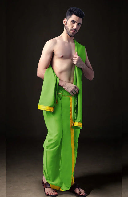 Ready-Made Dhoti with Dupatta for Men Phakkat – Olive Dhoti Festive & Cultural Look