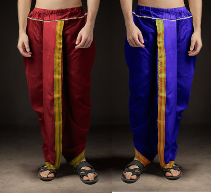 Ready-Made Dhoti for Men Pack of 2 Phakkat – Maroon & Blue Dhoti Combo Front View