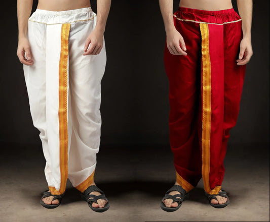 Readymade Dhoti for Men Pack of 2 Phakkat – White & Red Dhoti Combo Front View