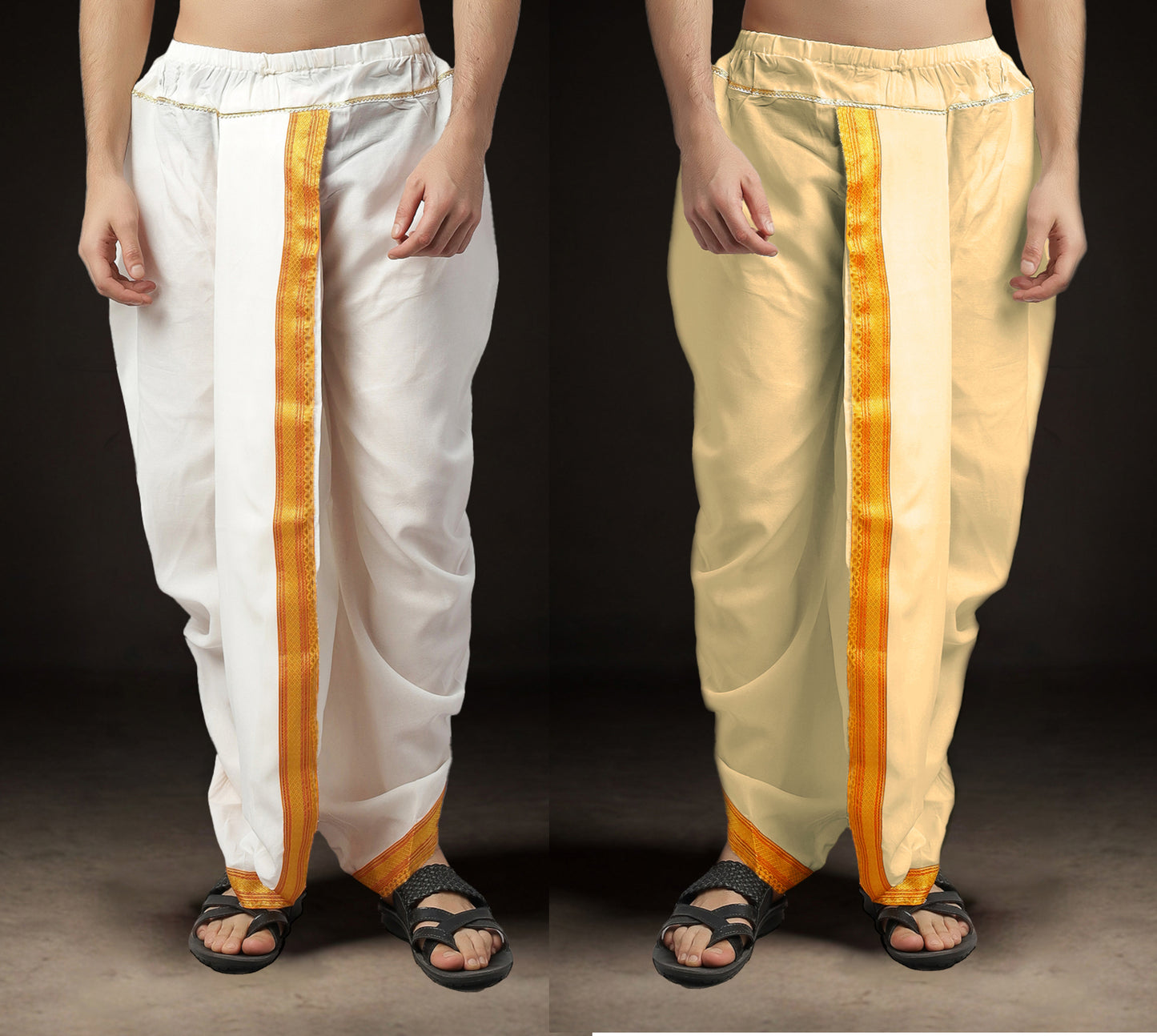 Readymade Dhoti for Men Pack of 2 Phakkat – White & Moti Dhoti Combo Front View
