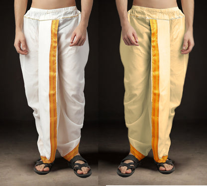Readymade Dhoti for Men Pack of 2 Phakkat – White & Moti Dhoti Combo Front View