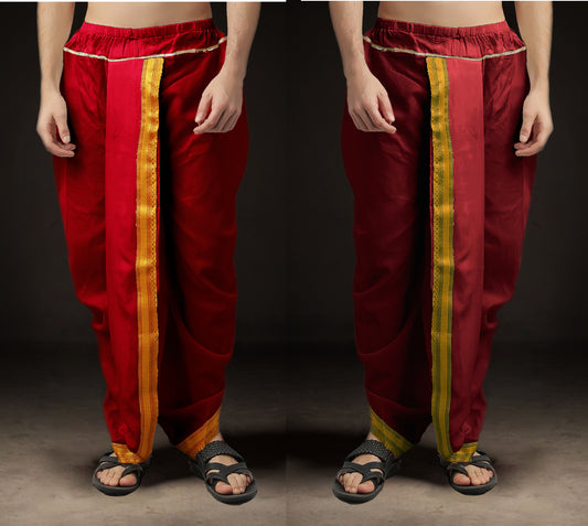 Ready-Made Dhoti for Men Pack of 2 Phakkat – Red & Maroon Dhoti Combo Front View