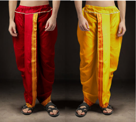 Ready-Made Dhoti for Men Pack of 2 Phakkat – Red & Light Orange Dhoti Combo Front View