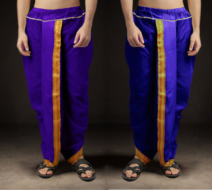 Ready-Made Dhoti for Men Pack of 2 Phakkat – Purple & Blue Dhoti Combo Front View
