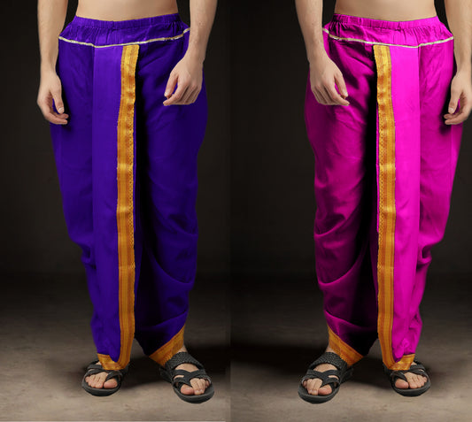 Ready-Made Dhoti for Men Pack of 2 Phakkat – Purple & Light Purple Dhoti Combo Front View