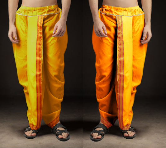 Ready-Made Dhoti for Men Pack of 2 Phakkat – Yellow & Light Orange Dhoti Combo Front View