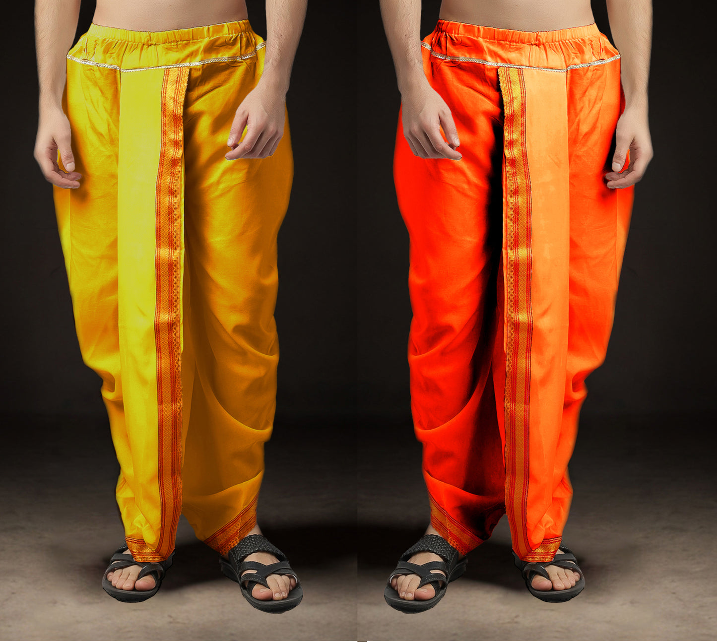 Ready-Made Dhoti for Men Pack of 2 Phakkat – Keshari Orange Dhoti Combo Front View