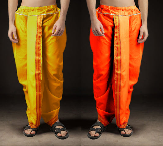 Ready-Made Dhoti for Men Pack of 2 Phakkat – Keshari Orange Dhoti Combo Front View