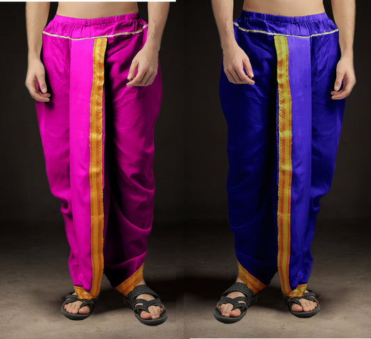 Ready-Made Dhoti for Men Pack of 2 Phakkat – Light Purple & Blue Dhoti Combo Front View