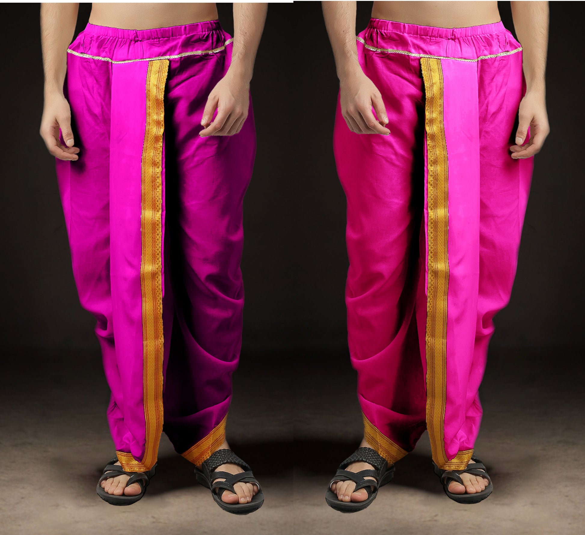 Ready-Made Dhoti for Men Pack of 2 Phakkat – Light Purple & Pink Dhoti Combo Front View