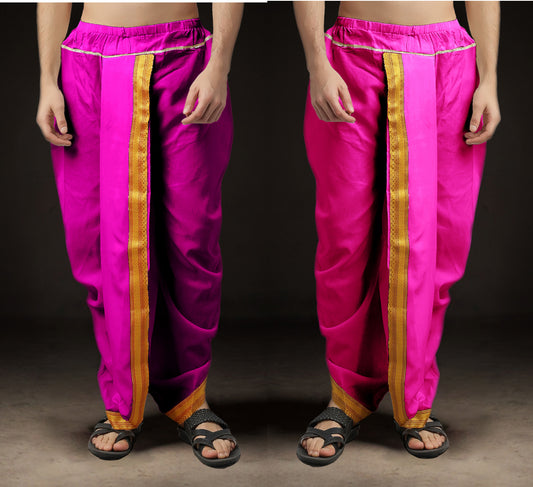 Ready-Made Dhoti for Men Pack of 2 Phakkat – Light Purple & Pink Dhoti Combo Front View