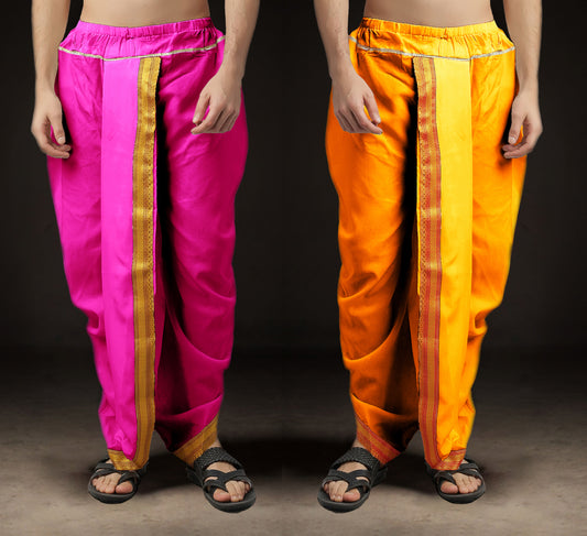 Ready-Made Dhoti for Men Pack of 2 Phakkat – Pink & Light Orange Dhoti Combo Front View