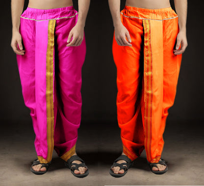 Ready-Made Dhoti for Men Pack of 2 Phakkat – Pink & Keshari Orange Dhoti Combo Front View
