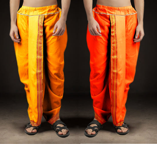 Ready-Made Dhoti for Men Pack of 2 Phakkat – Light Orange & Keshari Orange Dhoti Combo Front View