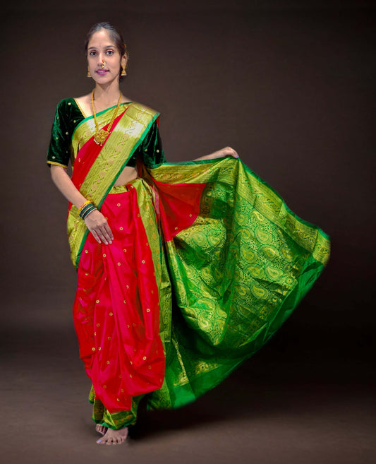 Ready-Made Nauvari Saree for Women Phakkat Red Saree Front View