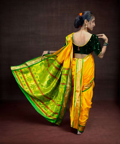 Ready-Made Nauvari Saree for Women Phakkat Yellow Peshwai Style Saree