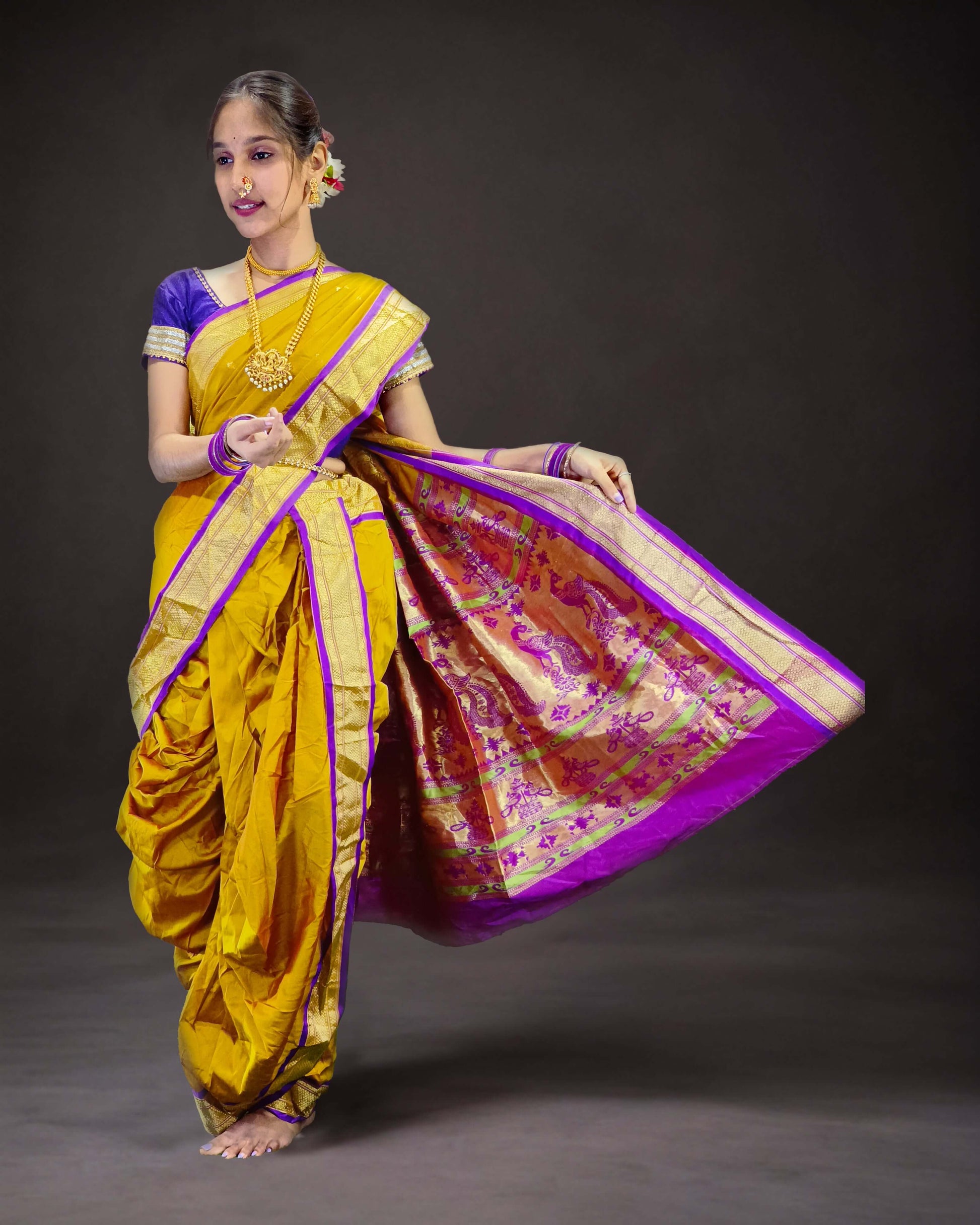 Ready-Made Nauvari Saree for Women Phakkat Front View