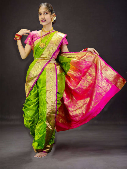 Ready-Made Nauvari Saree for Women Phakkat Mehandi Full Length Look