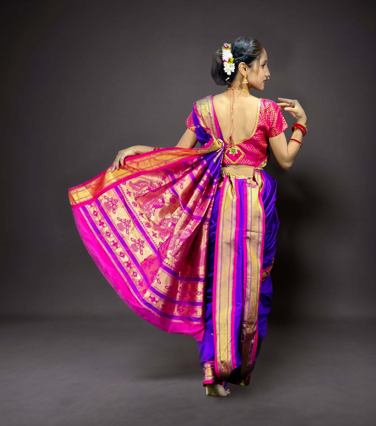 Ready-Made Nauvari Saree for Women Phakkat Wine Peshwai Style Saree