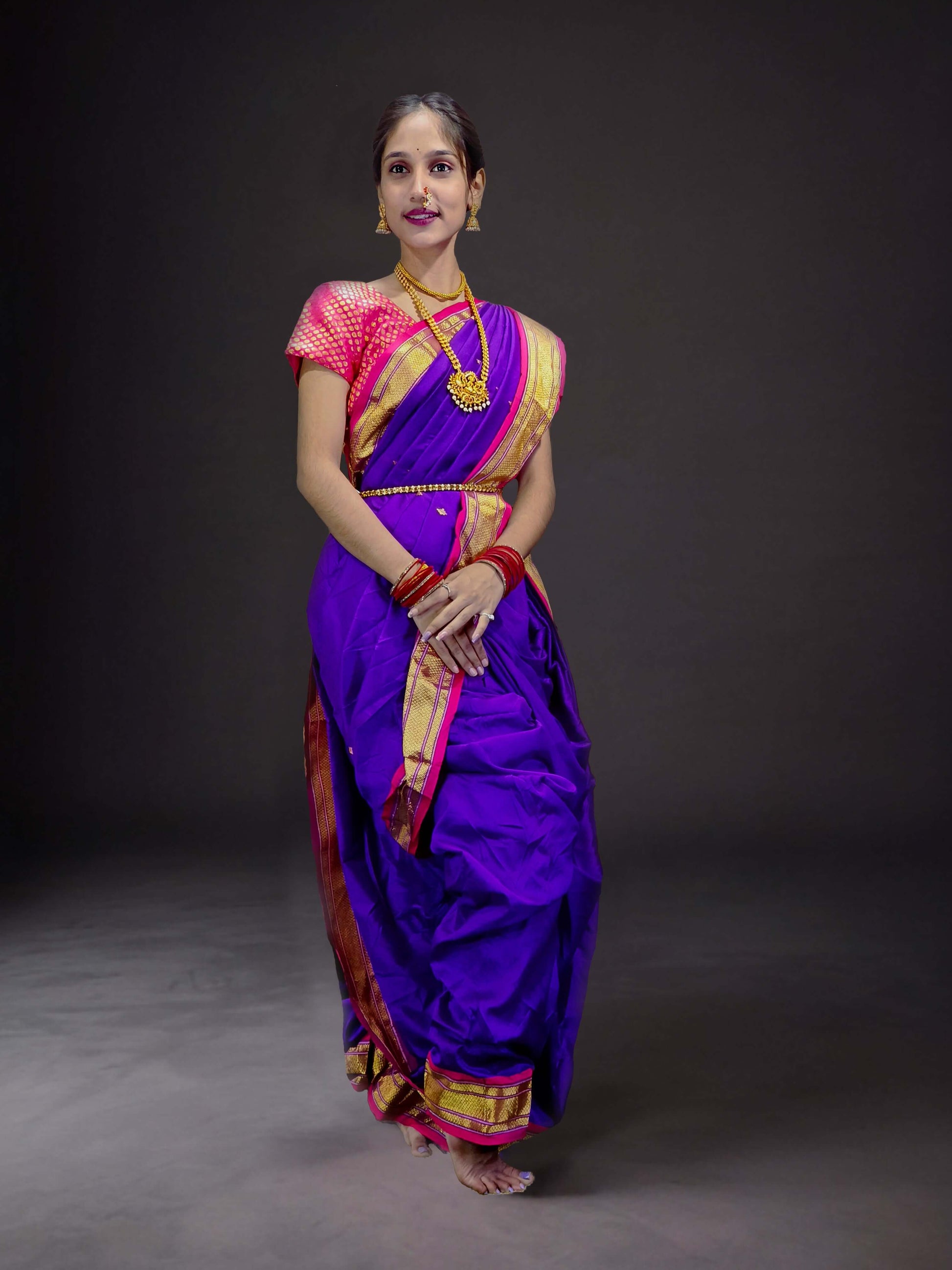 Ready-Made Nauvari Saree for Women Phakkat Wine Peshwai Style Saree