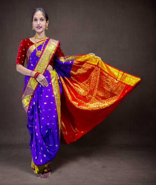 Ready-Made Nauvari Saree for Women Phakkat Violet Saree Front View