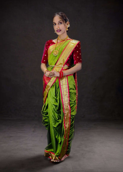 Ready-Made Nauvari Saree for Women Phakkat Mehandi Peshwai Style Saree